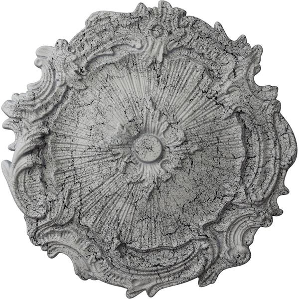 Ekena Millwork Plymouth Ceiling Medallion (Canopies up to 1 5/8"), 16 3/4"OD x 1 3/8"P, Ultra Pure White Crackle CM16PLUWC - main